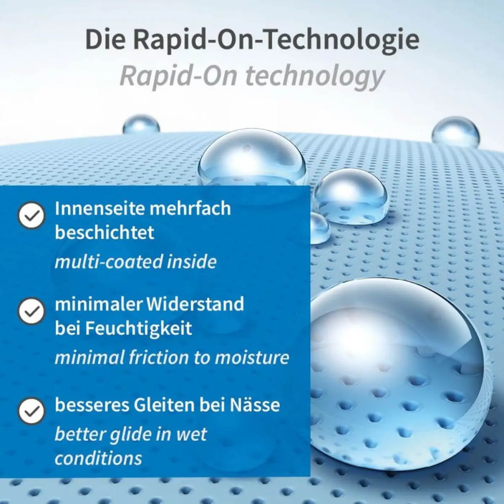 Blaue multi-beschichtete nitrilhandschuhe rapid-on mit perforierter oberfläche für bessere gleitfähigkeit bei nassen bedingungen