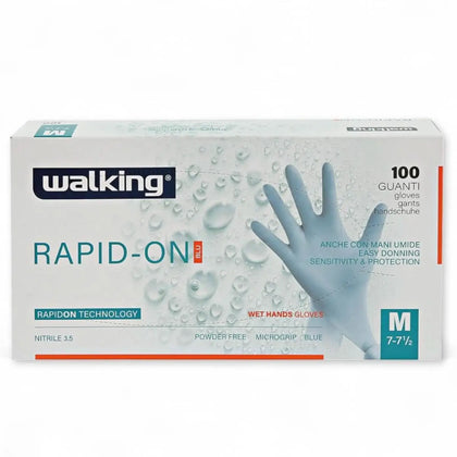 Weiße box walking nitrilhandschuhe rapid-on puderfrei blau größe m 100 stück aus nitril