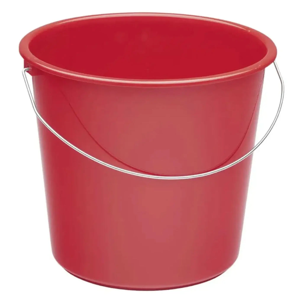 Roter haushaltseimer von nölle 10 liter mit silbernem drahtgriff aus kunststoff