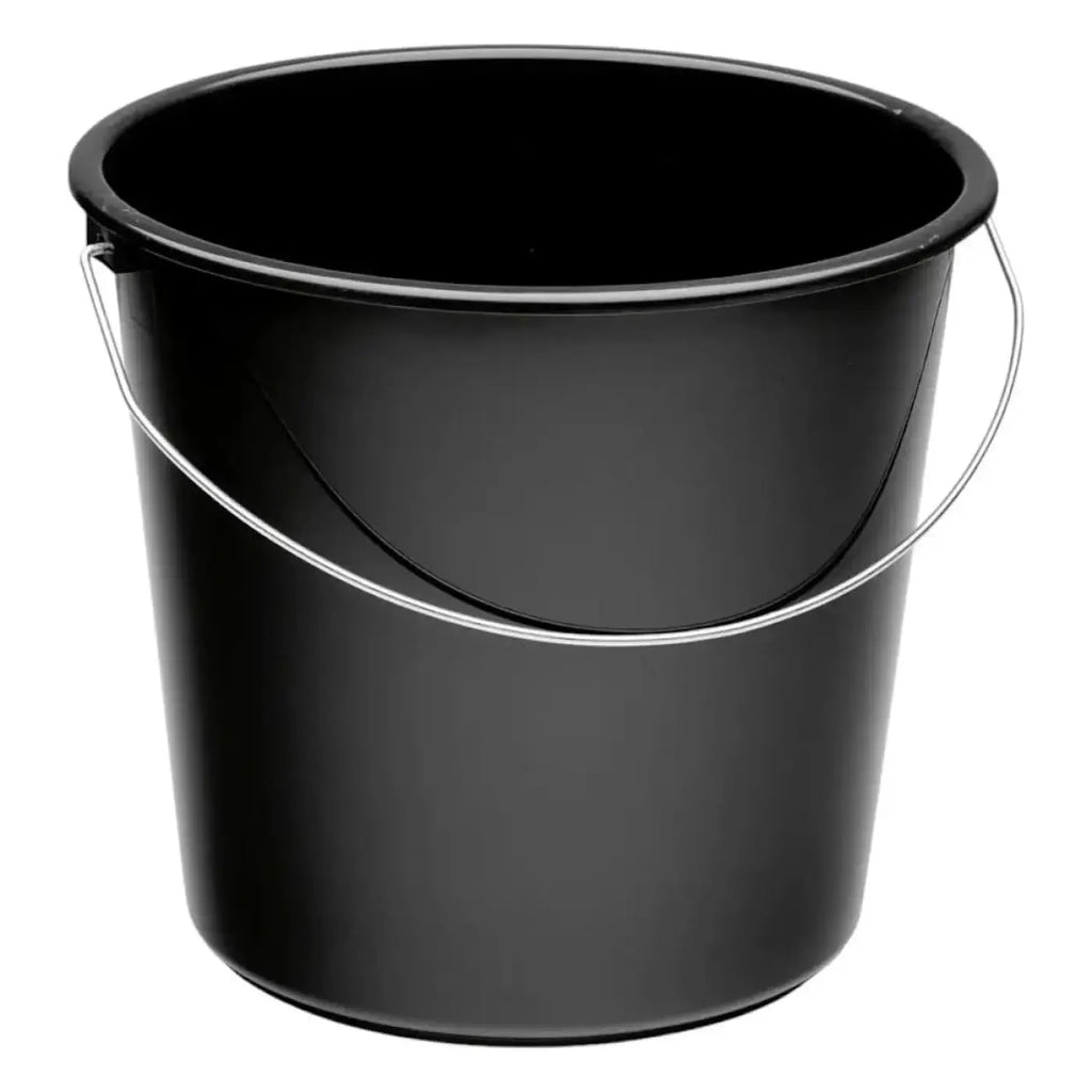Schwarzer plastik haushaltseimer nölle 10 liter mit silbernem drahtgriff aus kunststoff