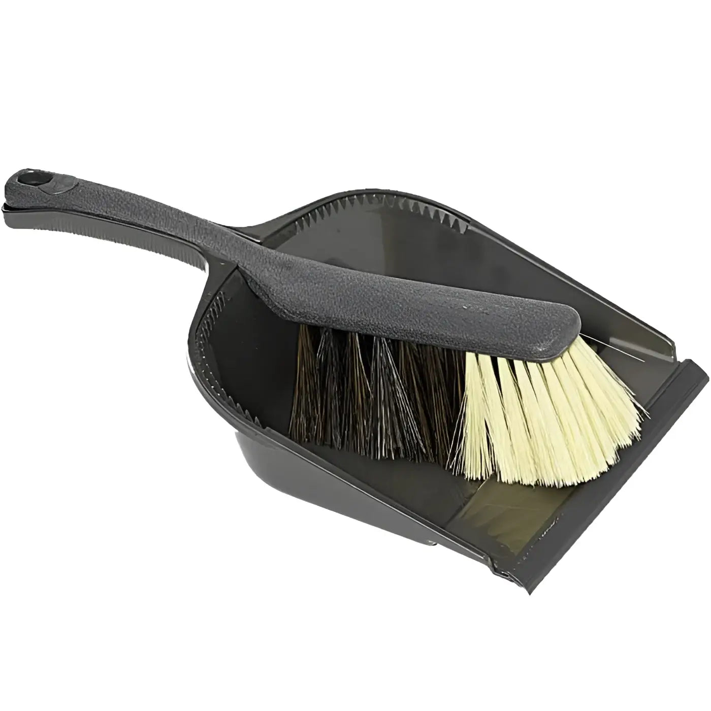 Schwarze kunststoff-kehrgarnitur nölle mit zweifarbigen borsten in anthrazit und beige für effizientes sauber machen