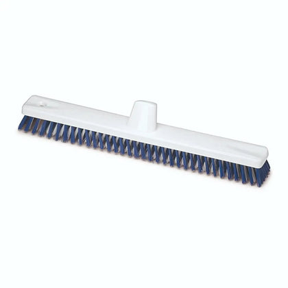 Weißes plastik bodenwischgerät nölle haccp großflächenwischer schrubber mit dichten dunkelblauen borsten 45 cm