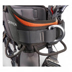 Schwarzer und oranger Skylotec gryphon sitzgurt klettergurt mit robusten Gurtbändern und metallischem d-ring