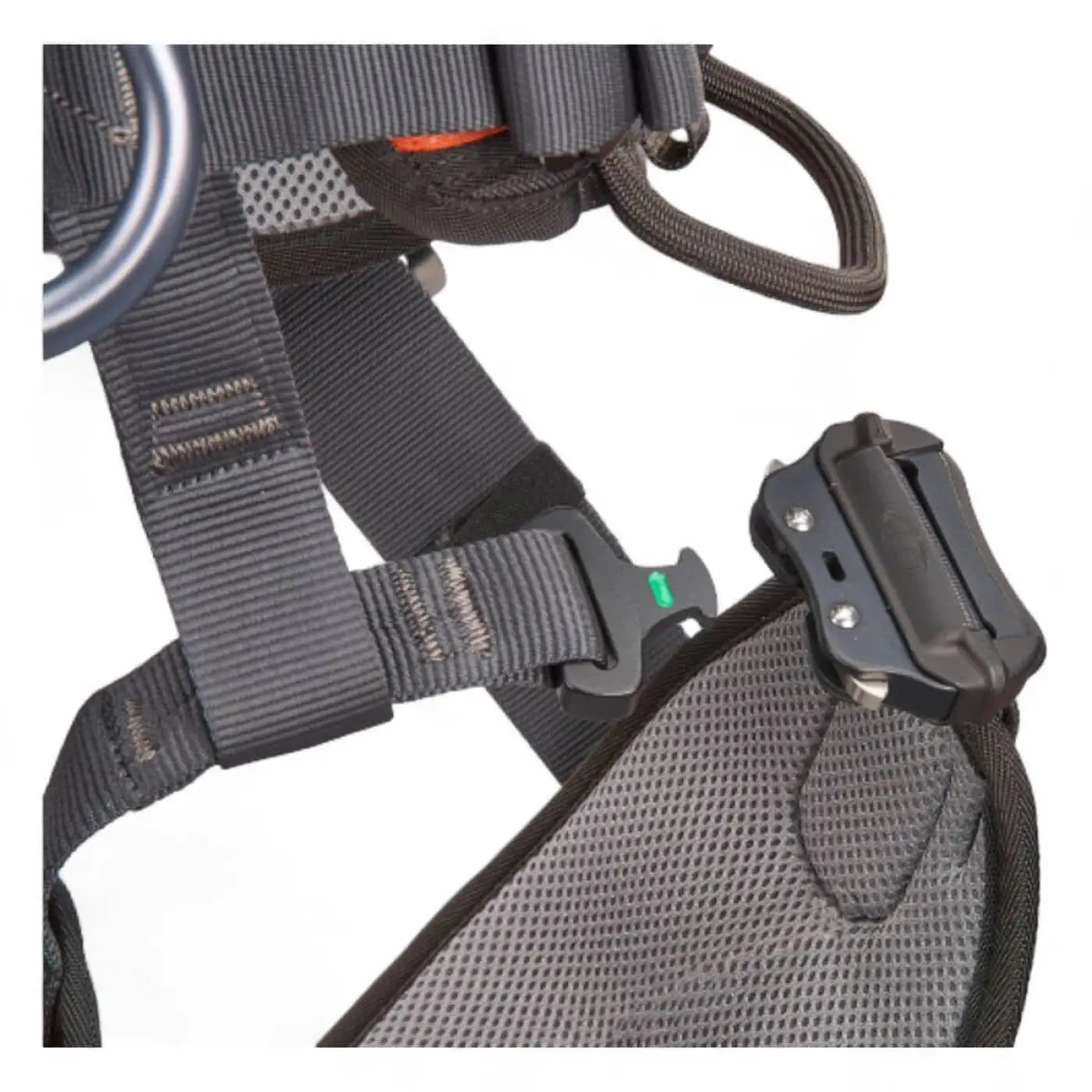 Schwarzer skyloTec gryphon sitzgurt mit mesh-polsterung und metallschnallen für sicheren halt
