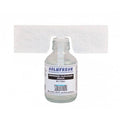 Klar glasflasche mit weißem etikett und blauer schwarzer schrift solufresh neutrasol technologie pfirsich wc toilettenlösung