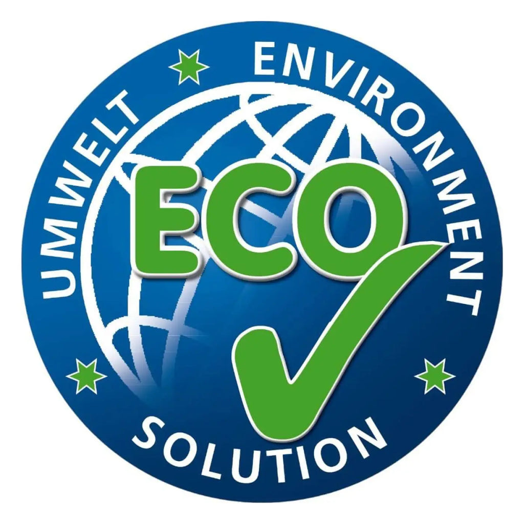 Circular grünes eco logo mit haken und globe für lösung glöckner eco fleck weg umwelt umweltlösung