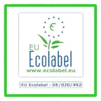 Eu ecolabel zertifikat logo mit grünem blatt und blauen sternen für solution glöckner green wc reiniger gel konzentrat 750ml