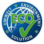 Kreisförmiges umweltfreundliches logo mit grünem eco-text und globe-checkmark bei lösung-glöckner nr 9 sprüh-ex-reiniger