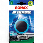 Sonax air freshener langanhaltende frische mit blauem kreisdesign und schwarzem mittelteil für das auto