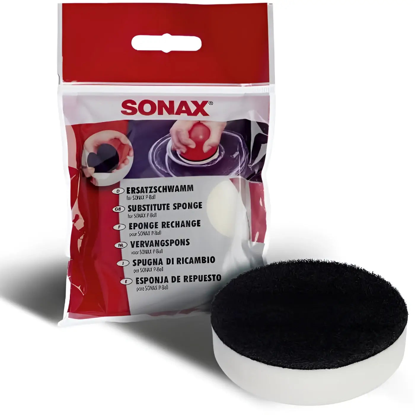 Schwarz-weißer ersatzschwamm aus schuimstoff für sonax p-ball als runder reinigungspad