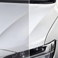 Weißes auto mit glänzend poliertem vorderen kotflügel und scheinwerferbereich mit sonax polish und wax color 500ml