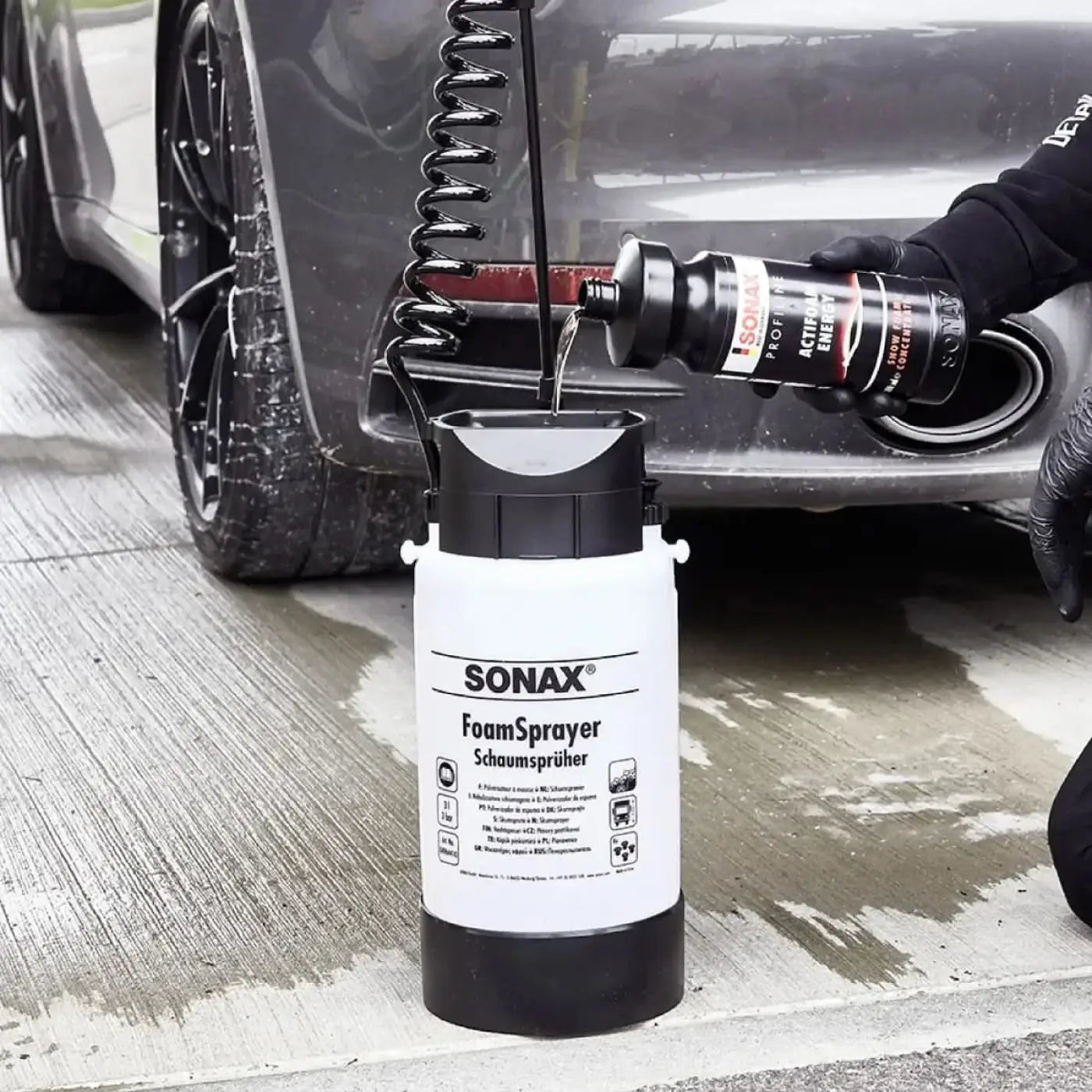 Sonax profiline actifoam energy 1l weiß schwarzer schaumaufsprüher mit schlauch für autowäsche