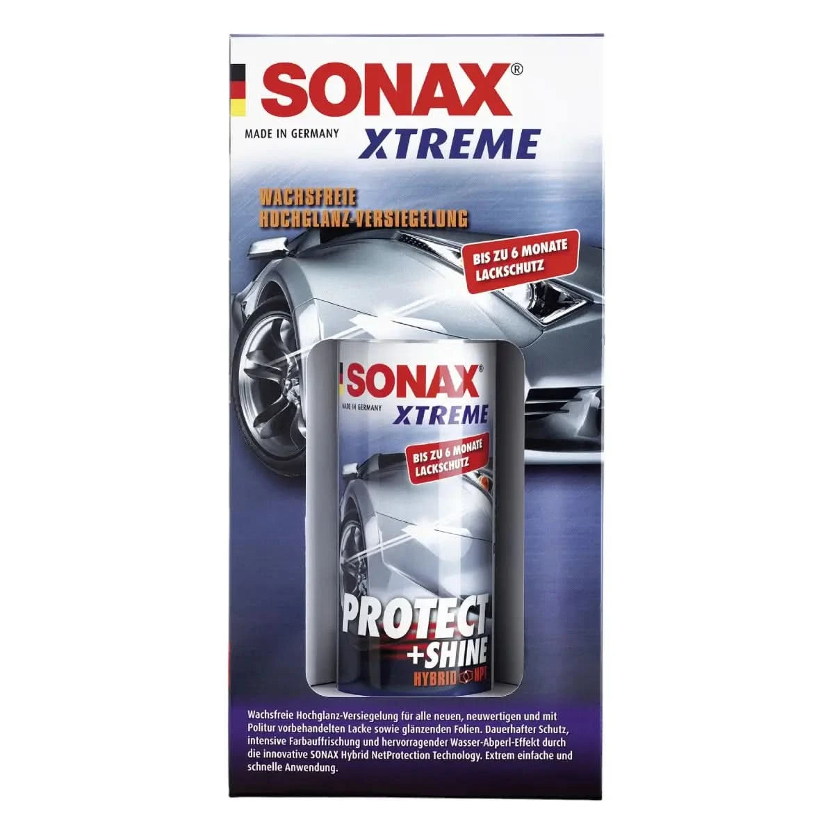 Sonax xtreme protect plus shine hybrid npt versiegelung keramikspray in silberner dose mit roter und schwarzer markierung