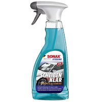 Sonax xtreme scheibenklar pure water 500ml sprayflasche mit blauem reiniger und weißgrauem trigger für autoscheiben