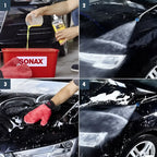 Roter mikrofaser-waschhandschuh mit schwarzem bund zum autowaschen für sonax waschwax autoshampoo mit wax