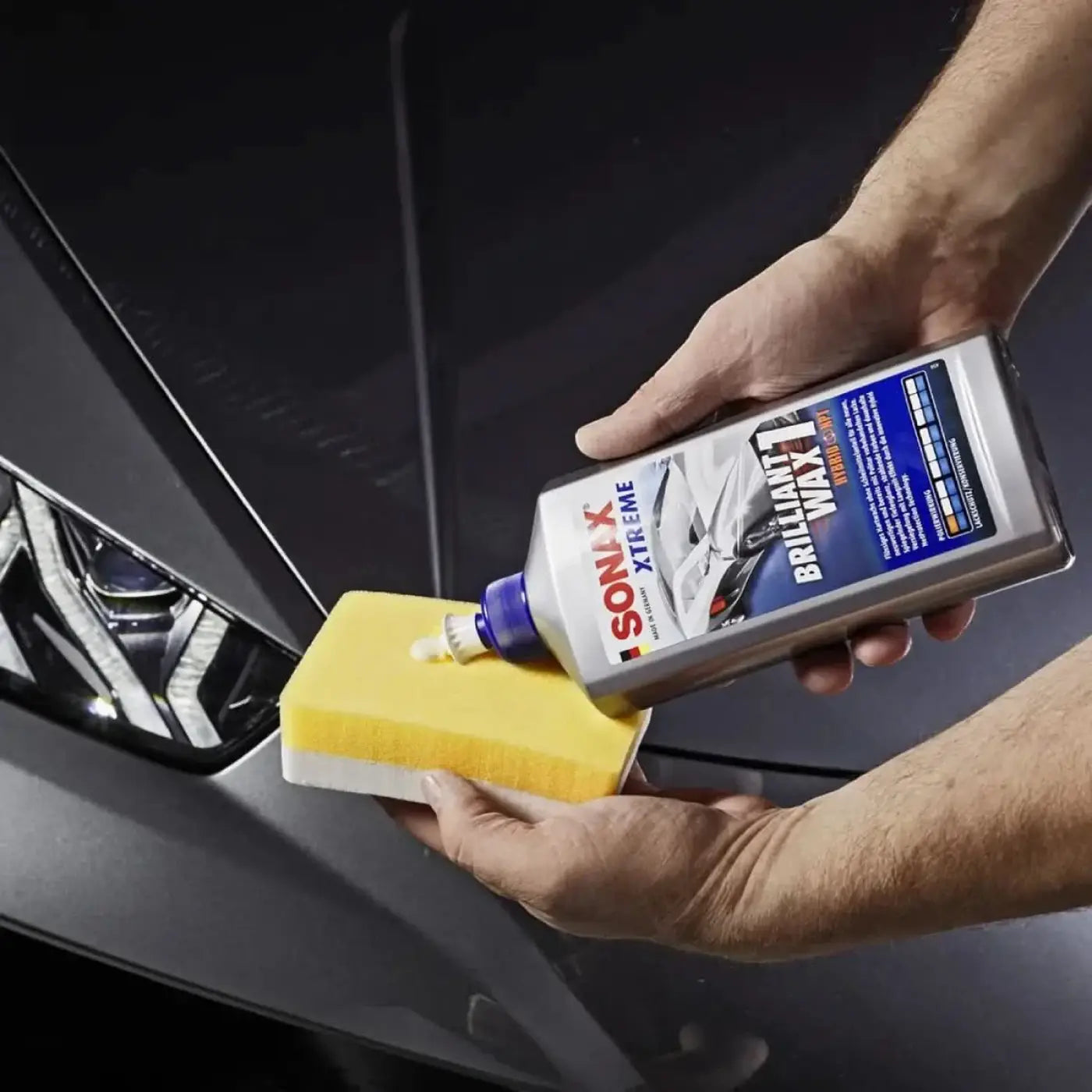 Sonax xtreme brilliant wax 1 hybrid npt 500ml pflegeprodukt in silber-blauer dose für brillanten lackschutz