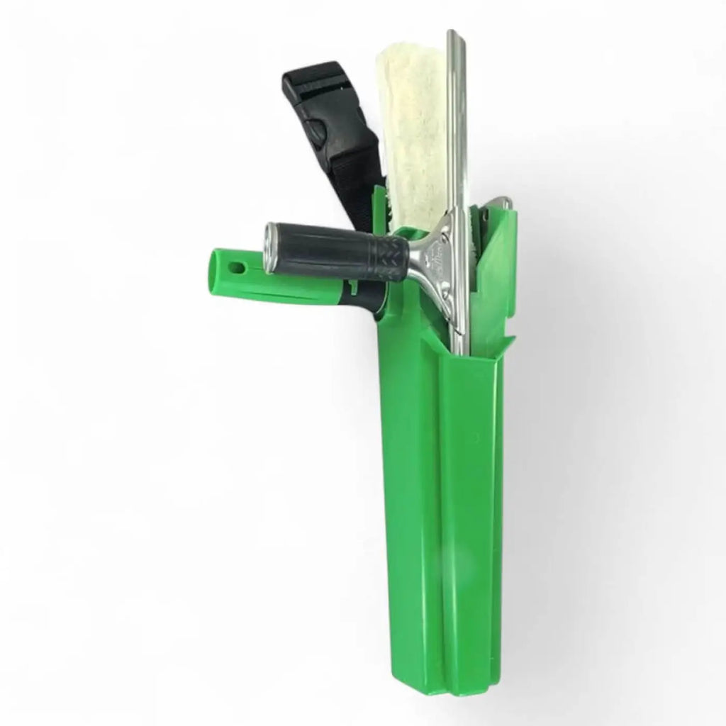 Grüner kunststoffwandorganizer mit squeegee, bürste und schaber für unger bucket on a belt köcher bb020