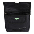 Schwarze unger ergotec tüchertasche bspou aus strapazierfähigem stoff mit grün-weißem branding