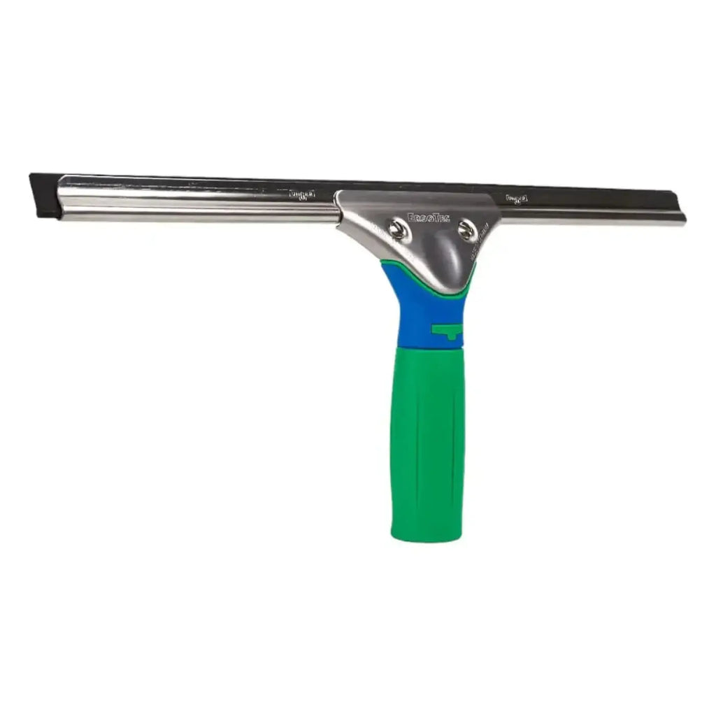 Unger green label fensterwischer mit grünem und blauem ergonomischem griff und edelstahlrahmen, dustoff marke