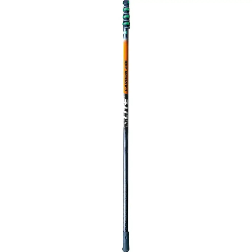 Unger nLite carbon cf 24k teleskopstange in schwarz und orange mit grünen akzenten aus carbonfaser