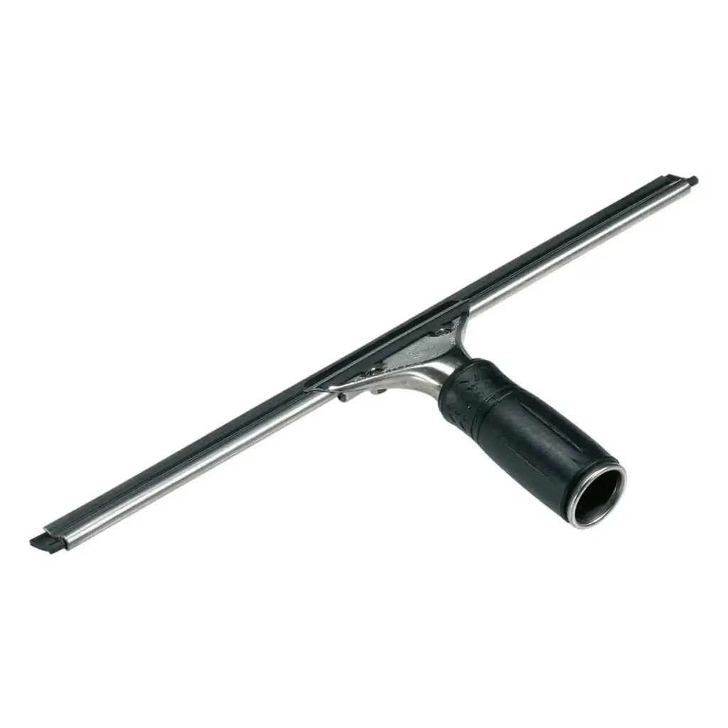 Schwarz gummierter griff mit edelstahlrahmen und gummilippe im unger pro starter set 2in1 akg10 glasreiniger set
