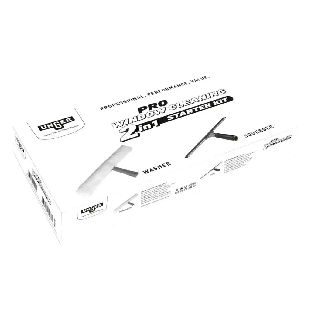 Weiße kartonverpackung für unter armour pro fensterreinigungs starterkit 2-in-1 im unger pro starter set akg10