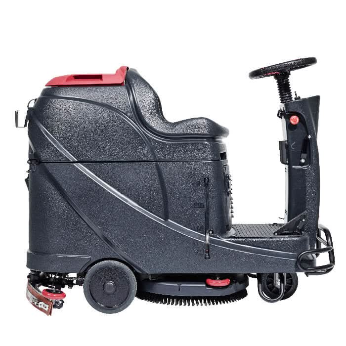 Viper micro-aufsitz-scheuersaugmaschine as530r in schwarz mit roten akzenten und lenkrad zur industrie-reinigung