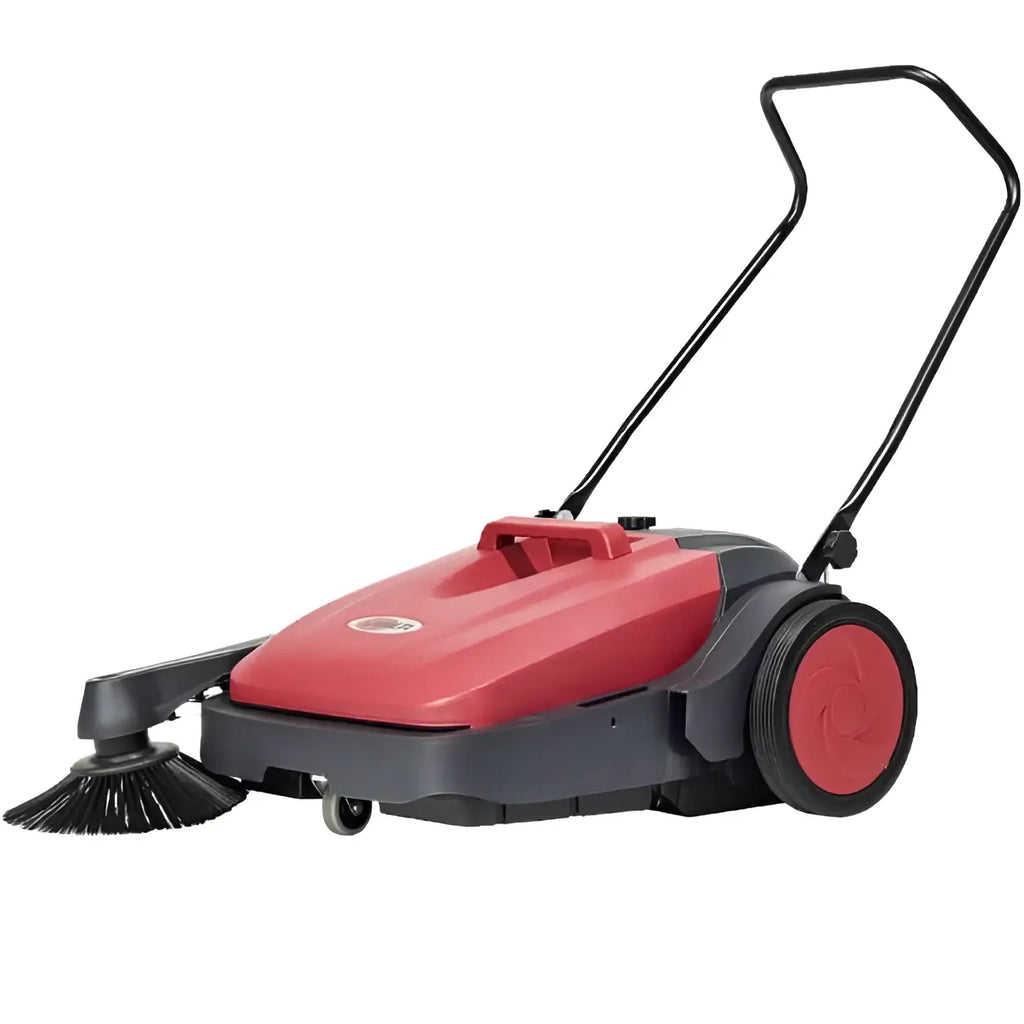 Rot-schwarze viper handkehrmaschine ps480-eu mit gebogenem griff, frontbesen und großem rad für die reinigung