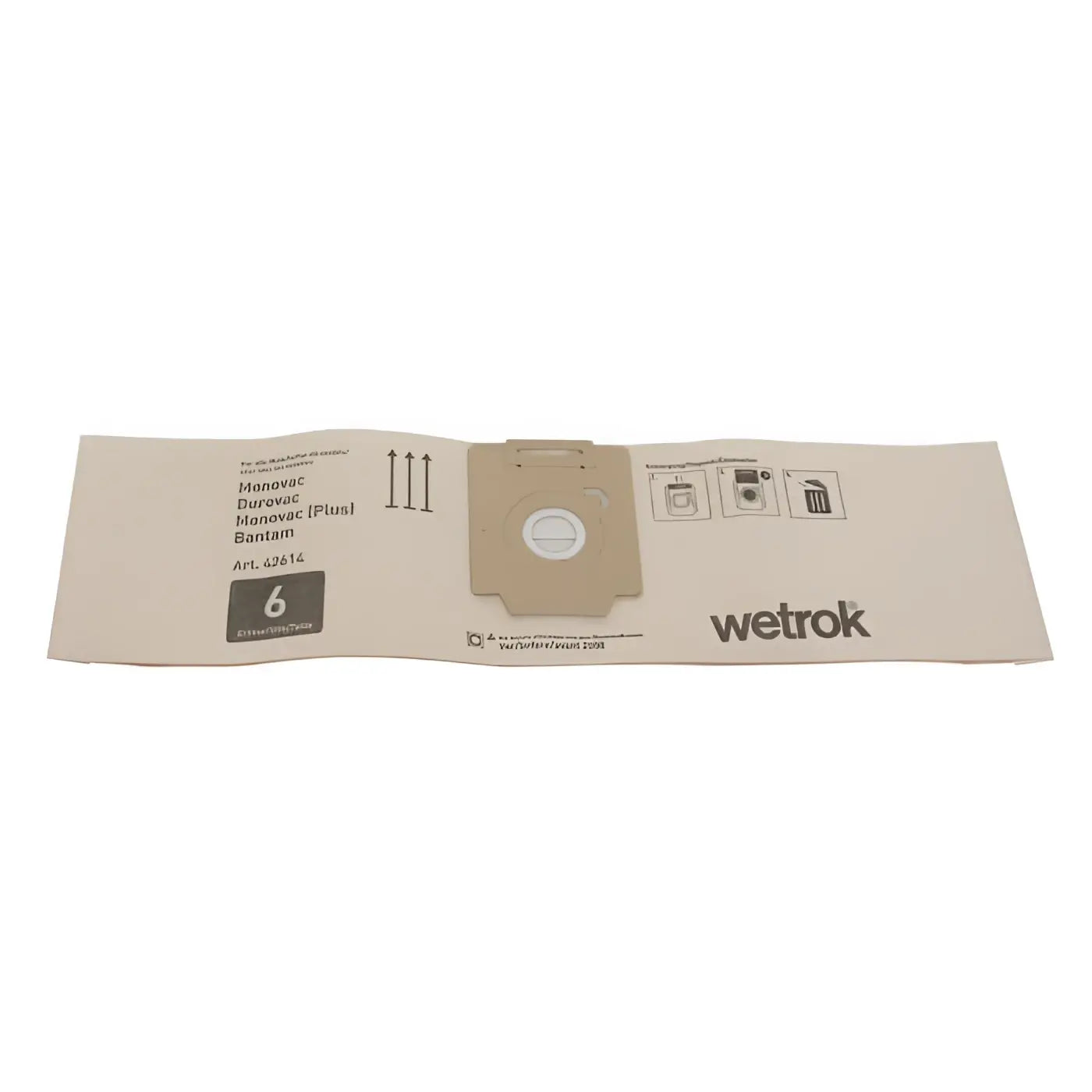 Beiger papierstaubsaugerbeutel wetrok comfort monovac durovac 6l mit weißem runddichtung und verstärktem oberer klappe