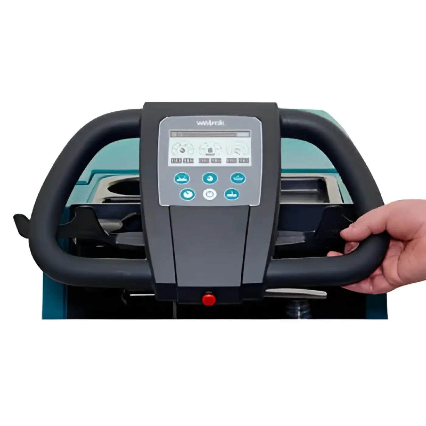 Schwarzer ergonomischer griff mit integriertem bedienfeld und digitalanzeige für wetrok duomatic endurer 60 standard reinigungsmaschine