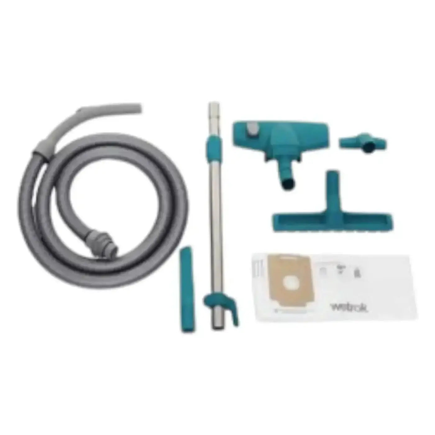 Teal und graues zubehörset für wetrok monovac comfort 11 staubsauger mit schlauch, teleskoprohr und düsen